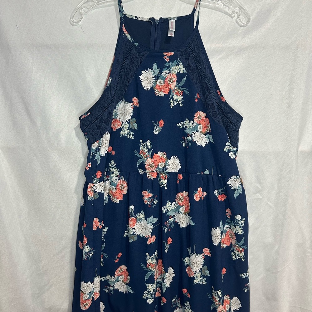 Xhilaration Navy Floral Midi Dress with Lace Womans Size XL